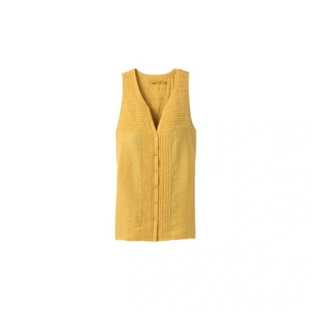 PrAna Yellow Button Up Tank Top Vest Light Flowy Summer Tunic Organic Cotton